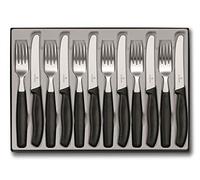 Victorinox Classic, cuchillería profesional, 12 piezas, hoja extra afilada, filo dentado, 11 cm, acero inoxidable, negro