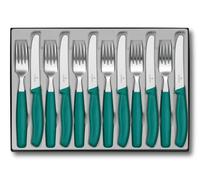 Victorinox Classic, Juego de cubiertos profesional, Cuchilla extra afilada, Filo dentado, 11 cm, Acero inoxidable, Set de 12, Verde