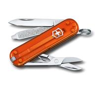 Victorinox, Classic SD, Navaja Multiuso Suiza, Cuchillo bolsillo, Regalo, 7 Funciones, Hoja pequeña, Lima de uñas, Naranja Transparente