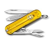 Victorinox, Classic SD, Navaja Multiuso Suiza, Cuchillo bolsillo, Regalo, 7 Funciones, Hoja pequeña, Lima de uñas, Amarillo Transparente