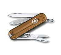Victorinox, Classic SD, Navaja Multiuso Suiza, Cuchillo bolsillo, Regalo, 7 Funciones, Hoja pequeña, Lima de uñas, Marrón Transparente