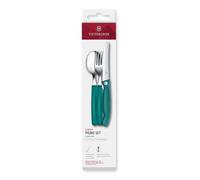 Victorinox Classic Set de cubiertos de picnic, 3 piezas, cubiertos de viaje con cuchillo plegable, tenedor y cuchara, mango de plástico robusto, verde