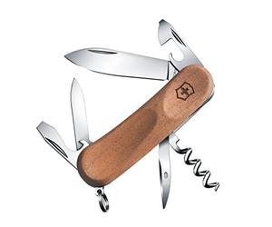 Victorinox Evolution 10 Wood, Navaja Multiuso Suiza, Cuchillo bolsillo, Regalo, 11 Funciones, Hoja grande, Abrelatas
