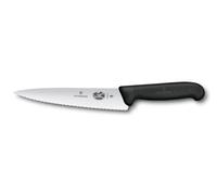 Victorinox Fibrox Cuchillo de chef con filo ondulado, cuchillo universal ancho para carne, verduras y frutas, 19 cm, hoja recta, acero inoxidable, negro