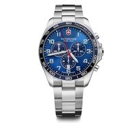 Victorinox Fieldforce Classic Chrono Ø 42 mm Reloj de Pulsera de Hombre, Swiss Made, Cuarzo analógico, Sumergible hasta 100 m, Pulsera de Acero Inoxidable, Azul/Plateado