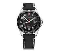Victorinox FieldForce GMT Ø 42 mm Reloj de Pulsera de Hombre, Swiss Made, Cuarzo analógico, Sumergible hasta 100 m, Pulsera de Piel, Negro