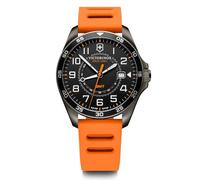 Victorinox FieldForce Sport GMT Ø 42 mm Reloj de Pulsera de Hombre, Swiss Made, Cuarzo analógico, Sumergible hasta 100 m, Pulsera de Caucho, Negro/Naranja