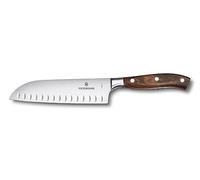 Victorinox Grand Maître, cuchillo Santoku profesional, hoja extra afilada, filo biselado, 17 cm, elegante mango de madera, acero inoxidable, marrón