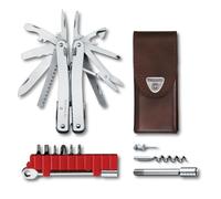 VICTORINOX Herramienta multifunción Swiss Tool Spirit X Plus Ratchet, 36 funciones, Hecha en Suiza, multiherramienta con hoja de bloqueo, incl. estuche de piel, color plata