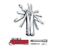 VICTORINOX Herramienta multifunción Swiss Tool Spirit X Plus Ratchet, 36 funciones, Hecha en Suiza, multiherramienta con hoja de bloqueo, incl. estuche de nailon, color plata