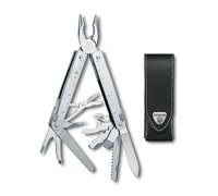 VICTORINOX Herramienta multifunción Swiss Tool X, 26 funciones, Hecha en Suiza, multiherramienta con hoja bloqueable, incl. estuche de piel, color plata