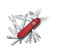 Victorinox Huntsman Lite Navaja con 21 funciones, incluyendo hoja, gancho multiusos y luz LED, color rojo transparente