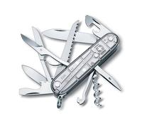 Victorinox, Huntsman, Navaja Multiuso Suiza, Cuchillo bolsillo, Regalo, 15 Funciones, Hoja grande, Sacacorchos, Plata Transparente