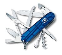 Victorinox, Huntsman, Navaja Multiuso Suiza, Cuchillo bolsillo, Regalo, 15 Funciones, Hoja grande, Sacacorchos, Azul Transparente
