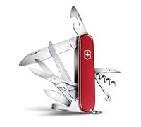 Victorinox Huntsman, Swiss Army Knife, Navaja suiza multiusos con 15 funciones, incluyendo tijeras, sierra para madera y sacacorchos, color rojo