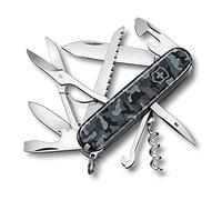Victorinox Huntsman, Swiss Army Knife, Navaja suiza multiusos con 15 funciones, incluyendo tijeras, sierra para madera y sacacorchos, Navy Camouflage