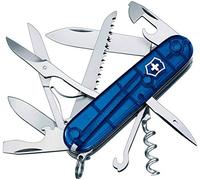 Victorinox Huntsman, Swiss Army Knife, Navaja suiza multiusos con 15 funciones, incluyendo tijeras, sierra para madera y sacacorchos, Azul Transparente