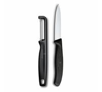 Victorinox Juego de 2 piezas: Cuchillo para Pelar y Pelador de Verduras | Ideal para frutas y verduras, con filo de sierra y hoja extra afilada, mangos ergonómicos de polipropileno, color negro