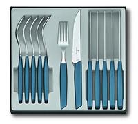 Victorinox Modern set de cubiertos para 6 personas, 12 piezas, incl. cuchillos afilados con filo de sierra, mangos de plástico, azul aciano