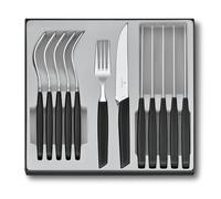 Victorinox Modern set de cubiertos para 6 personas, 12 piezas, incl. cuchillos afilados con filo de sierra, mangos de plástico, negro