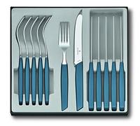 Victorinox Modern set de cubiertos para 6 personas, 12 piezas, incl. cuchillos de sierra afilados, mangos de plástico, azul aciano