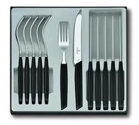Victorinox Modern set de cubiertos para 6 personas, 12 piezas, incl. cuchillos de sierra afilados, mangos de plástico, negro