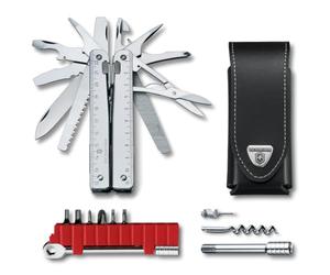 Victorinox Multitool SwissTool X Plus Ratchet Navaja en Funda de Piel con 38 Funciones, Incluyendo Hoja, portabrocas y prolongador de Brocas, Color Gris
