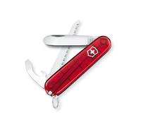 Victorinox My First Victorinox Navaja Multiuso Suiza, Cuchillo bolsillo, Regalo, 9 Funciones, Hoja sin punta, Abrelatas, Rojo transp