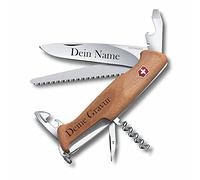 Victorinox Navaja Madera Hecho de Madera con Grabado I Regalo para Hombres Mujer I para Cumpleaños I Suiza Navaja Personalizada Mango Hoja