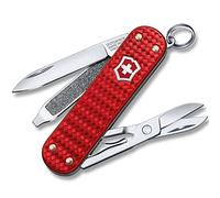 VICTORINOX Navaja suiza de bolsillo Classic Precious Alox, 5 funciones, multiherramienta con tijeras, destornillador, llavero, incl. estuche de regalo, Iconic Red (rojo)