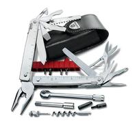 VICTORINOX Navaja suiza de bolsillo Swiss Tool X Plus Ratchet, 40 funciones, multiherramienta incl. alicate multiuso de punta, hoja bloqueable, color plata