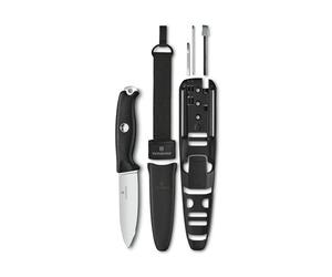 Victorinox Navaja suiza de bolsillo Venture Pro, 9 funciones, navaja deportiva de hoja fija incl. hoja de 10,5 cm, pinza y pedernal, espiga completa, negro
