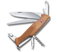 Victorinox Navaja Suiza Ranger 55 Wood, Cuchillo de Bolsillo, 10 Funciones | Navaja de nogal con hoja grande bloqueable, sierra para madera y destornillador. Ideal para camping y madera. Swiss Made.