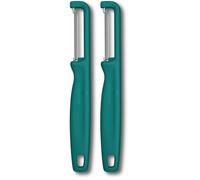 Victorinox Pelador Iota, pelador para verduras, frutas, filo serrado, doble filo, extra afilado, Swiss Made, verde (Paquete de 2)