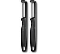 Victorinox Pelador Iota, pelador para verduras, frutas, filo serrado, doble filo, extra afilado, Swiss Made, negro (Paquete de 2)