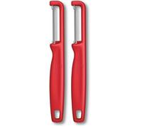 Victorinox Pelador Iota, pelador para verduras, frutas, filo serrado, doble filo, extra afilado, Swiss Made, rojo (Paquete de 2)
