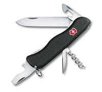 Victorinox Picknicker Navaja Suiza Multiusos, 11 Funciones, Hoja Bloqueable | Ideal para camping con sacacorchos, abrebotellas y pelacables. Mango ergonómico negro de 111 mm. Swiss Made.