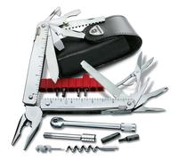 VICTORINOX Navaja suiza de bolsillo Swiss Tool X Plus Ratchet, 40 funciones, multiherramienta incl. alicate multiuso de punta, hoja bloqueable, color plata