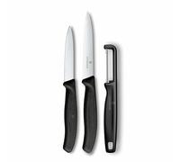 Victorinox Swiss Classic Juego de navajas con pelador, cuchillo para pelar y cuchillo para tomates, 3 piezas, hoja extra afilada, Negro