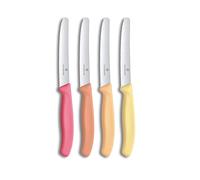 Victorinox Set de 4 Cuchillos para Tomate y Mesa, 11 cm, Hoja Dentada | Filo afilado de acero inoxidable y mangos de polipropileno ergonómicos en colores variados. Apto para lavavajillas.
