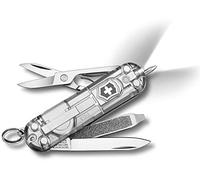 Victorinox Signature Lite, Navaja suiza con 7 funciones, incluyendo bolígrafo y luz LED, de color plateado transparente