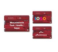 VICTORINOX SWISS CARD quattro Navaja con Personal TEXTO DESEADO, presión, motive. Slogen, logotipos multicolor personalizada con logo en el Estuche ESCRITO O Gráfico Fino impresión digital N º 0.7200