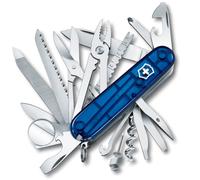 Victorinox, Swiss Champ, Navaja Multiuso Suiza, Cuchillo bolsillo, Regalo, 33 Funciones, Hoja grande, Sacacorchos, Azul Transparente