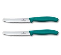 Victorinox Swiss Classic, Cuchillo de desayuno, Cuchillo para panecillos, Hoja afilada, Filo dentado, 11 cm, Mango de plástico, Acero inoxidable, Set de 2, Verde