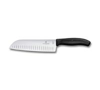 Victorinox Swiss Classic Cuchillo Santoku, cuchillo estilo asiático, hoja extra afilada, filo biselado, 17 cm, acero inoxidable, Negro