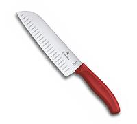 Victorinox Swiss Classic, Cuchillo Santoku profesional, Hoja extra afilada, Filo biselado, 17 cm, Mango robusto de plástico, Acero inoxidable, Rojo