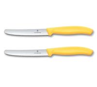 Victorinox Swiss Classic, Cuchillo de desayuno, Cuchillo para panecillos, Hoja afilada, Filo dentado, 11 cm, Mango de plástico, Acero inoxidable, Set de 2, Amarillo