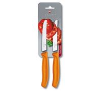 Victorinox Swiss Classic, Cuchillo de desayuno, Cuchillo para panecillos, Hoja afilada, Filo dentado, 11 cm, Mango de plástico, Acero inoxidable, Set de 2, Naranja