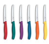 Victorino Swiss Classic Juego de 6 cuchillos de mesa y para tomate, con filo dentado, fabricados en acero inoxidable y de colores