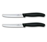 Victorinox Swiss Classic, Cuchillo de desayuno, Cuchillo para panecillos, Hoja afilada, Filo dentado, 11 cm, Mango de plástico, Acero inoxidable, Set de 2, Negro